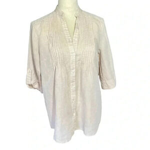 J. McLaughlin Linen Cotton Blend Neutral Lightweight Button Up Top Women Size S